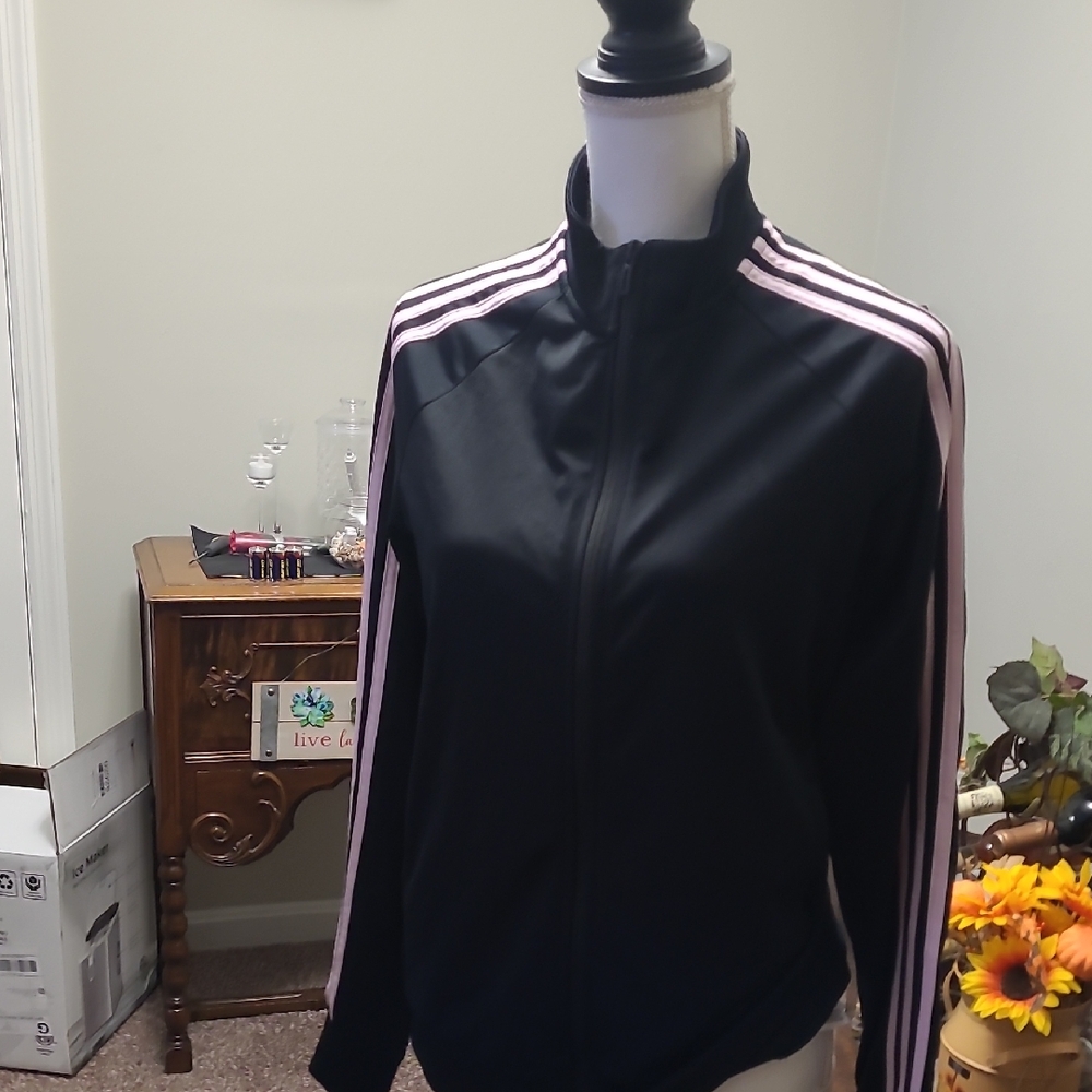 Adidas Women's Black Bomber Jacket with Pink Accents